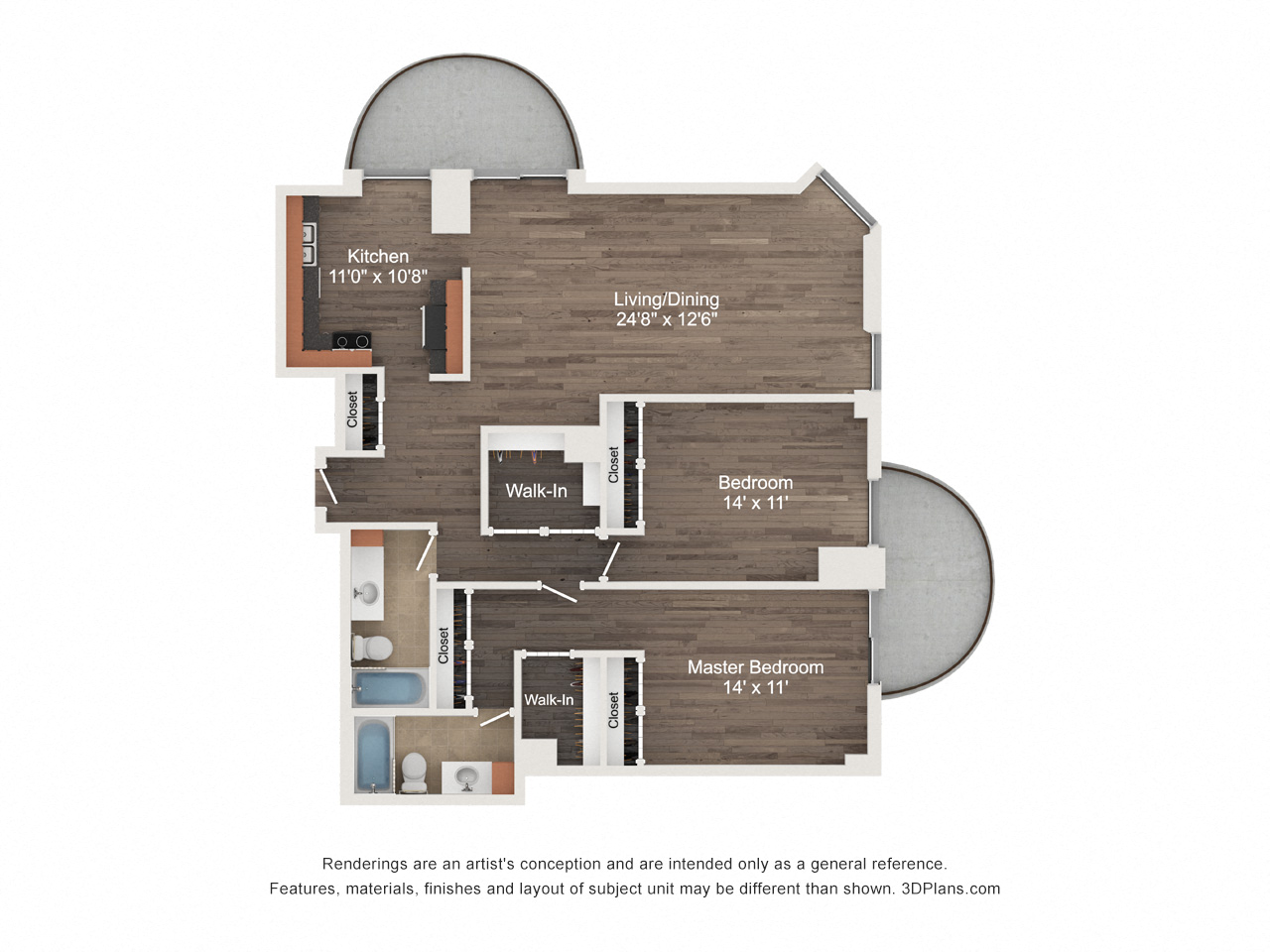 Floor plan for 2 beds, 2 baths, 1200 sqft
